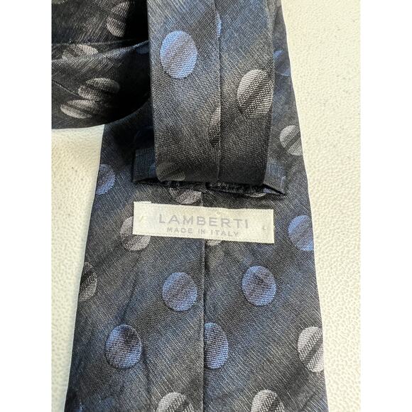 Lamberti Black, Gray, Blue Polka Dot Pattern 100% Silk Tie Made in Italy NWOT - Picture 5 of 7